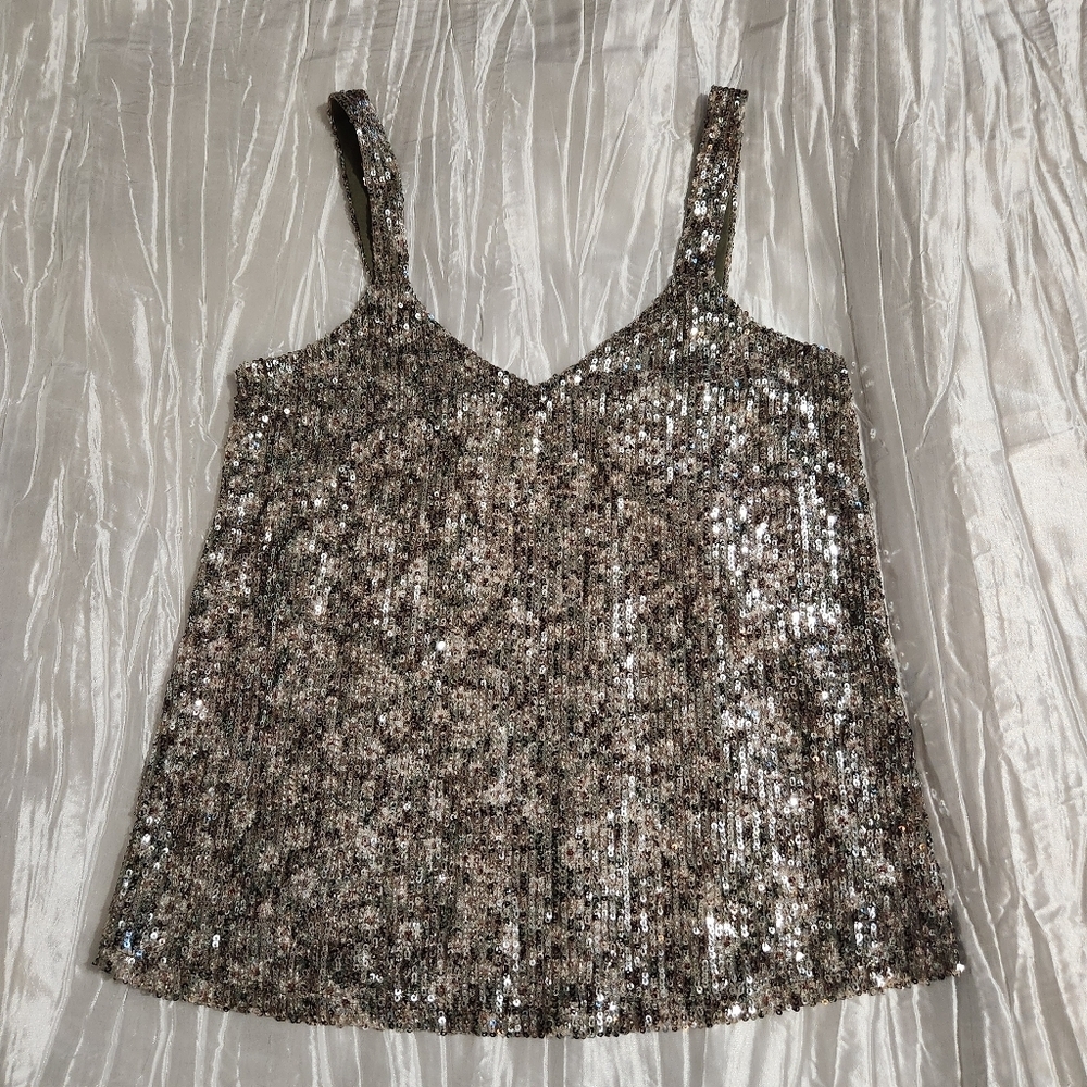 Altar'd State 70s Disco Vibe Sequin Metallic Camisole